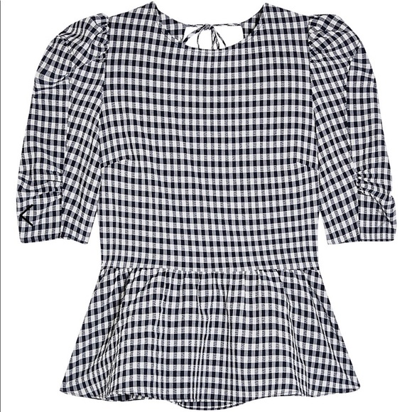 TOPSHOP Gingham Lace Up Puff Sleeve Blouse - Picture 3 of 5